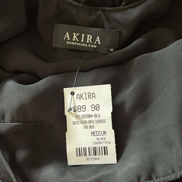 New! AKIRA SWEETIE PLEATED RUFFLE SLEEVELESS MINI DRESS IN BLACK Size M - Picture 10 of 16